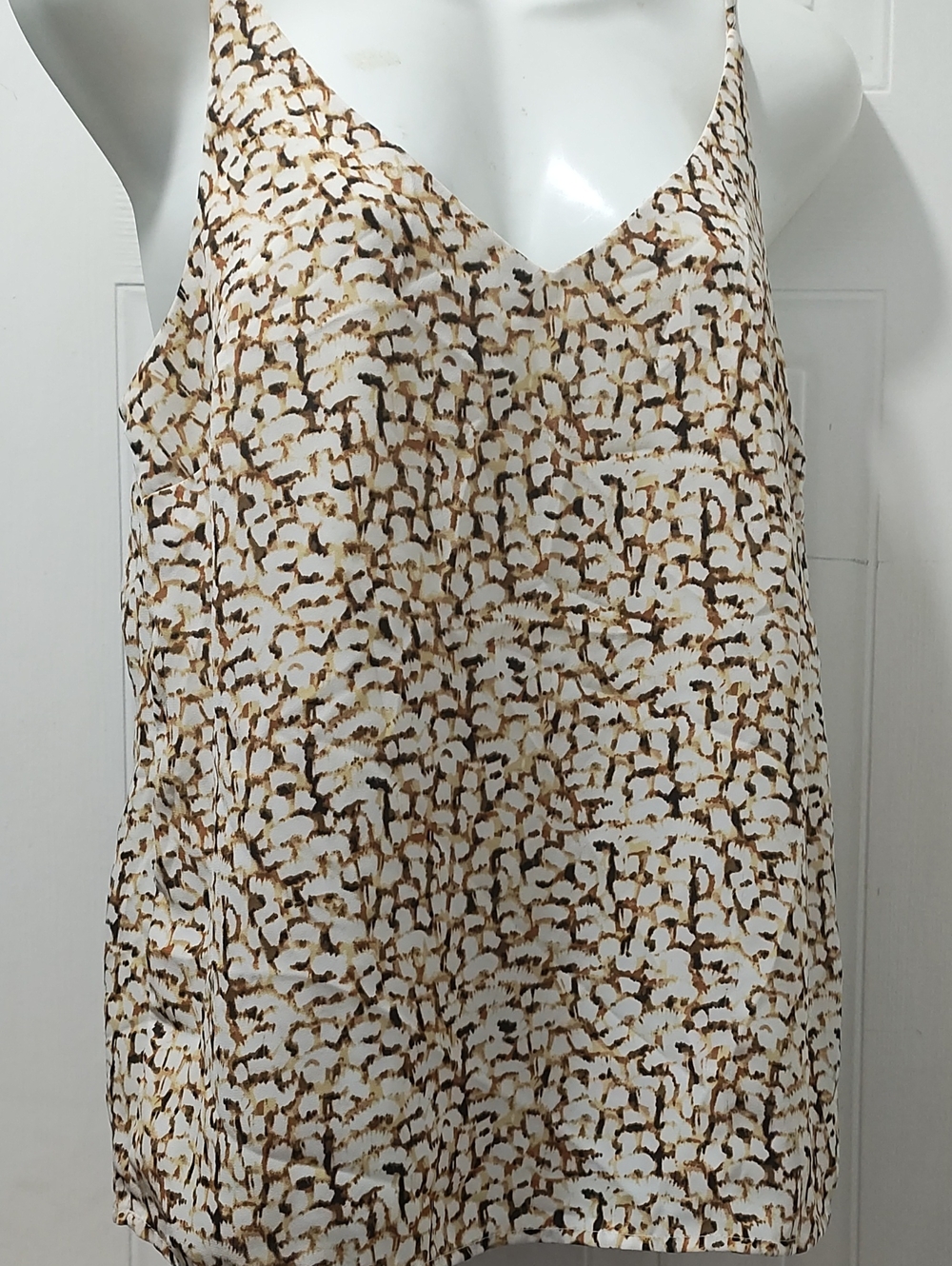 Banana Republic White & Brown Printed V-Neck Cami
